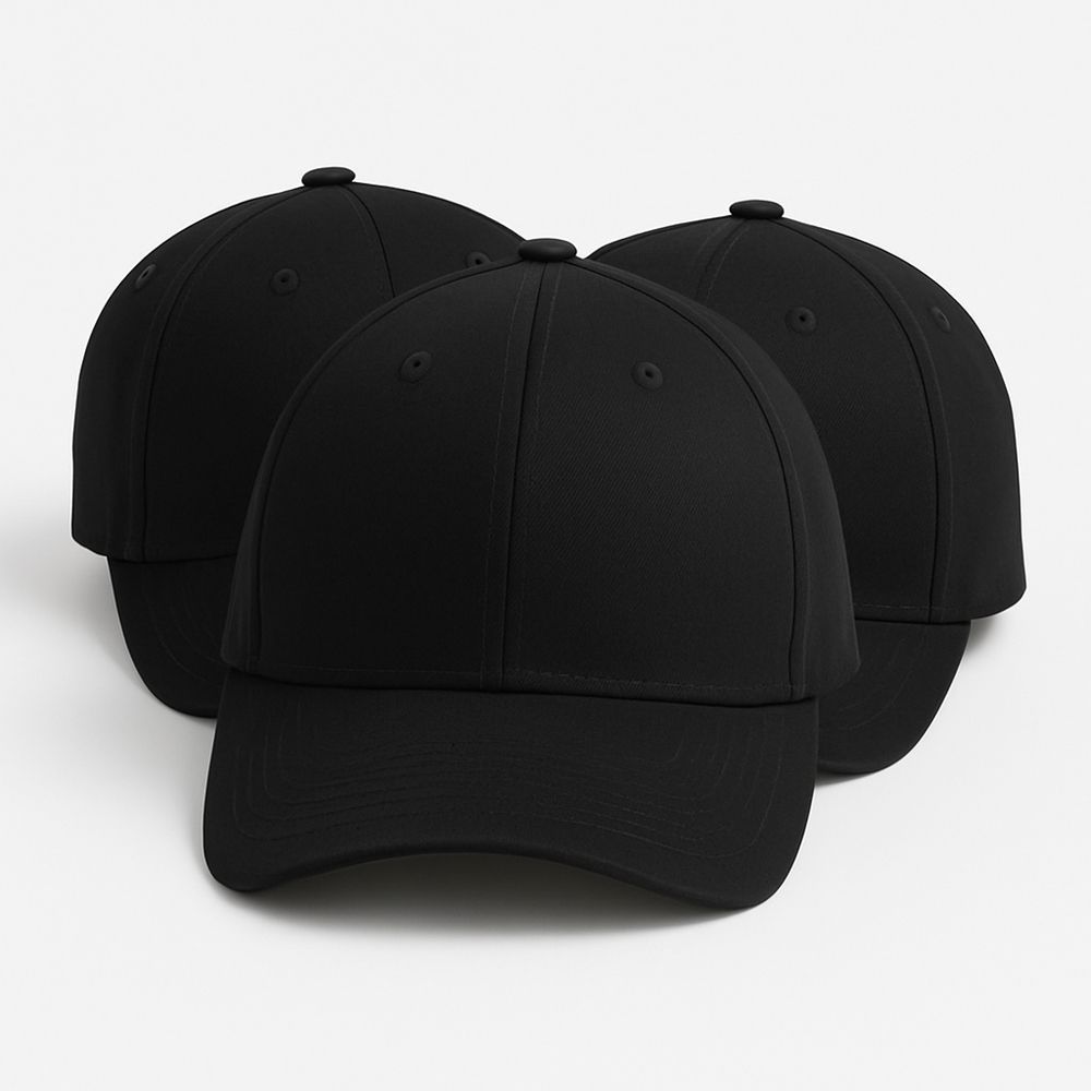 3 Pack Black Structured Baseball Caps Blank Adjustable Hats Ideal For Embroi
